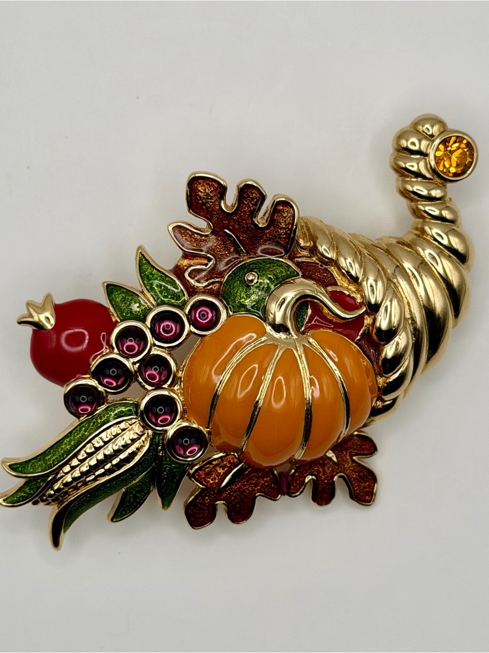 VINTAGE Bob Mackie Signed Fall Cornucopia Enamel Brooch
